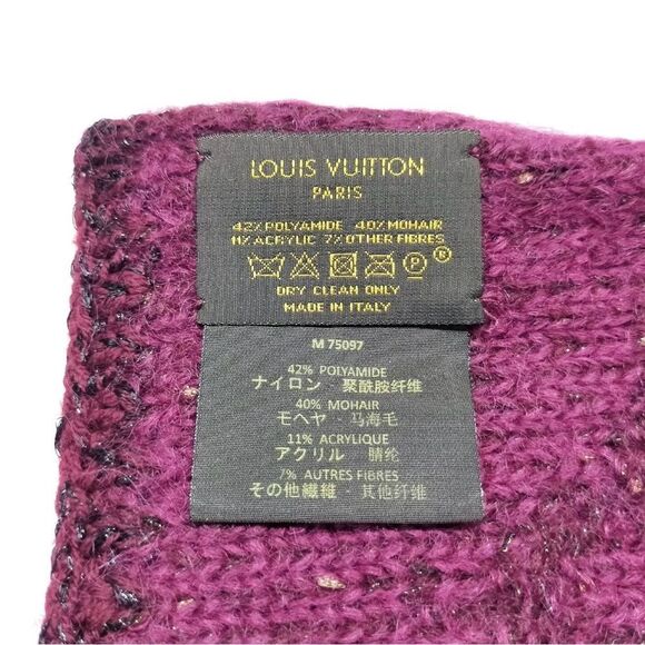 Auth Louis Vuitton Burgundy Mohair LV Monogram Sunset Stole Muffler Scarf Ex++ - Picture 9 of 9